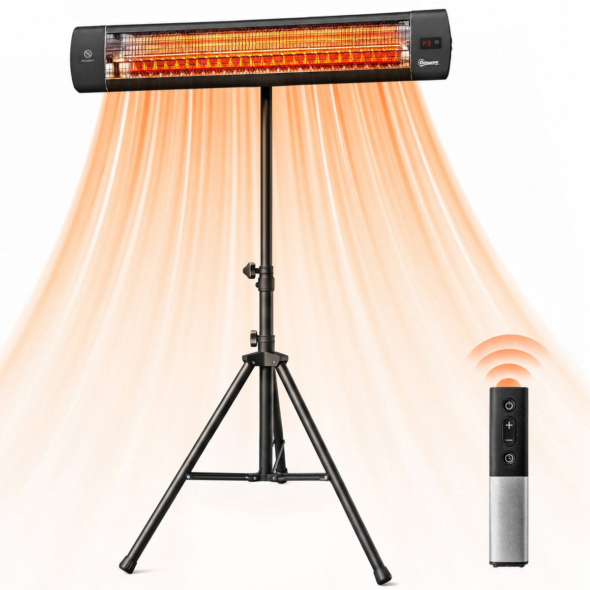 2500 W Infrared Patio Heater with Adjustable Tripod, IP65, 3 Heat Levels, Black