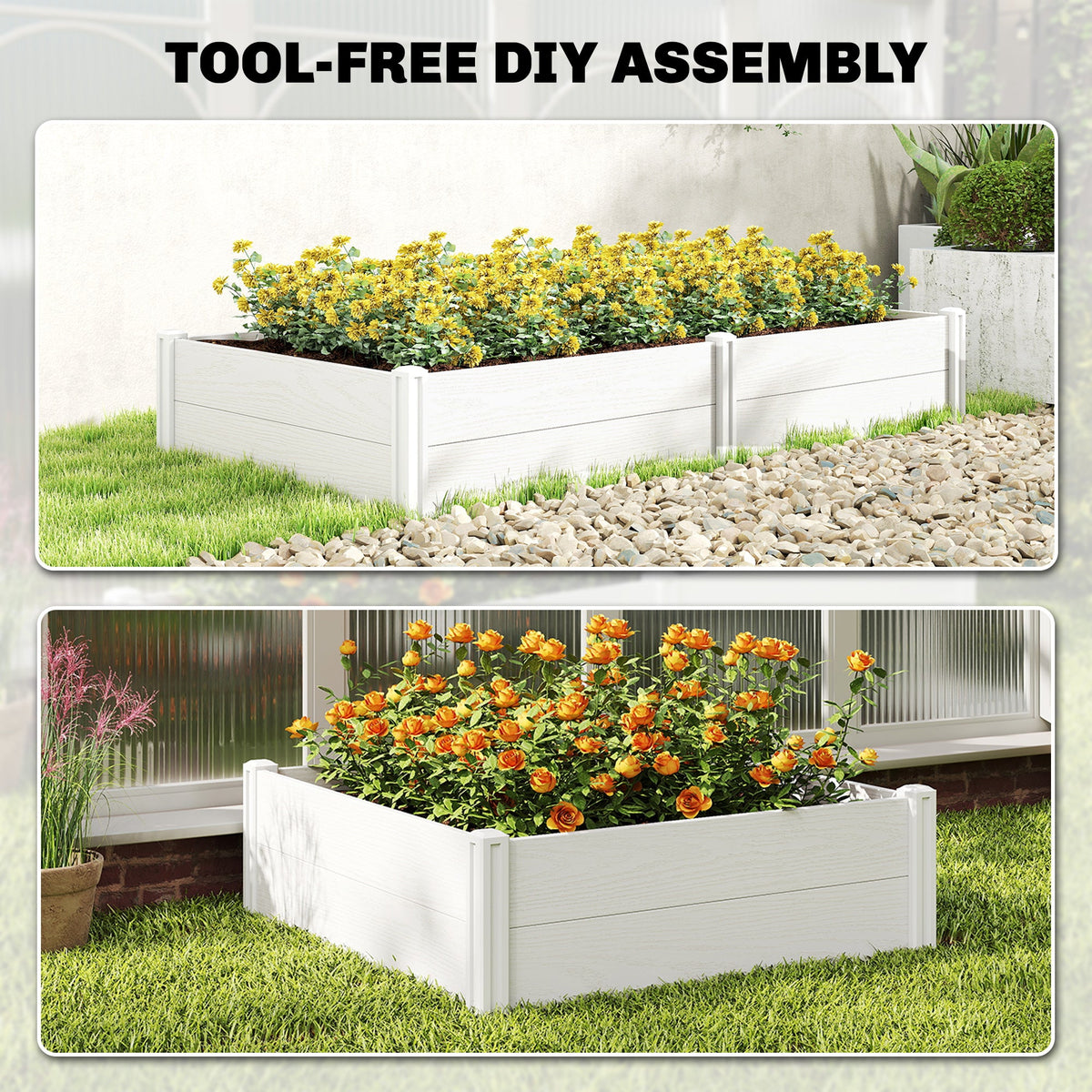 6.5 x 3 x 1ft Vinyl Raised Garden Bed with Divider, White