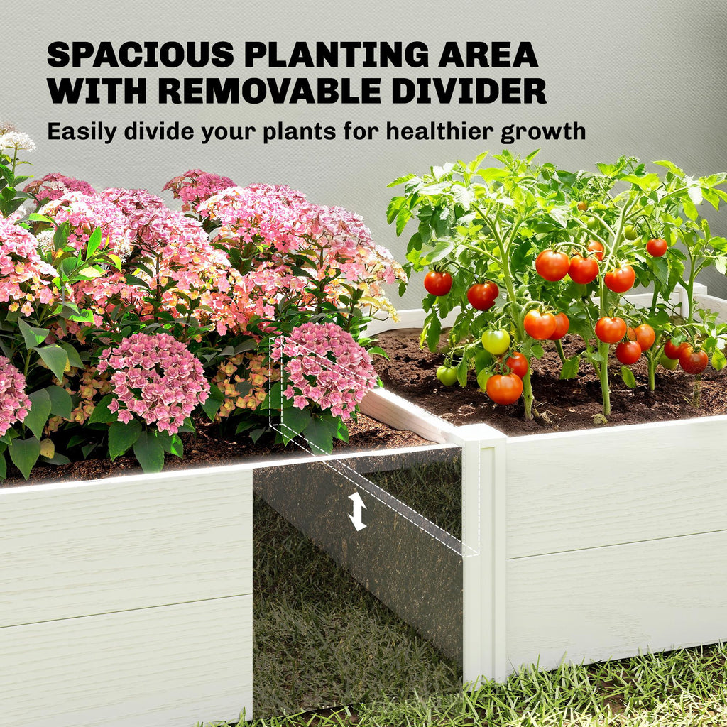 6.5 x 3 x 1ft Vinyl Raised Garden Bed with Divider, White