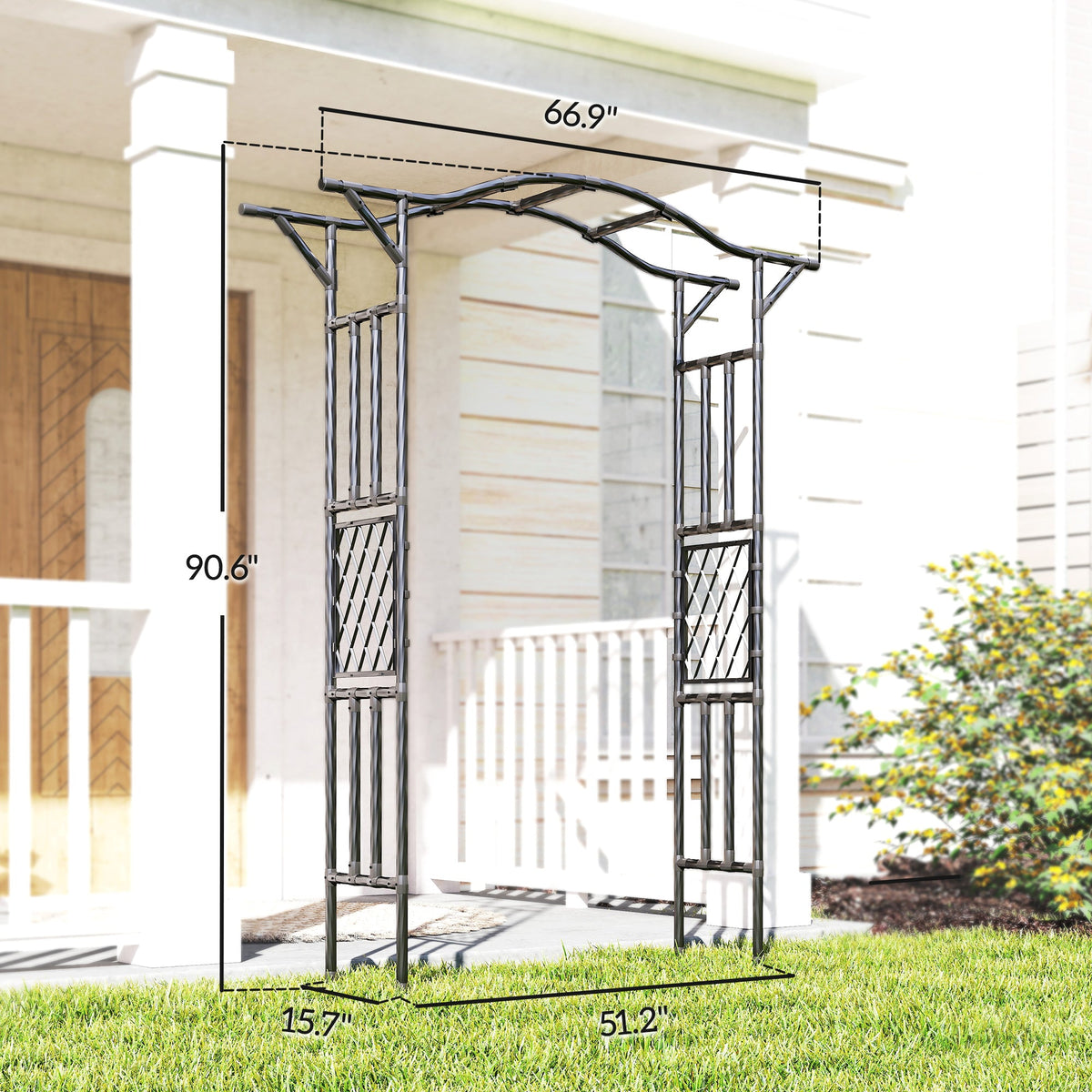 7.5ft Steel Garden Arch Trellis with Extended Top for Wedding, Garden, Black