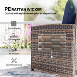 5-Piece Patio Set with Ottomans and 2-Tier Glass Table, Brown and Dark Blue