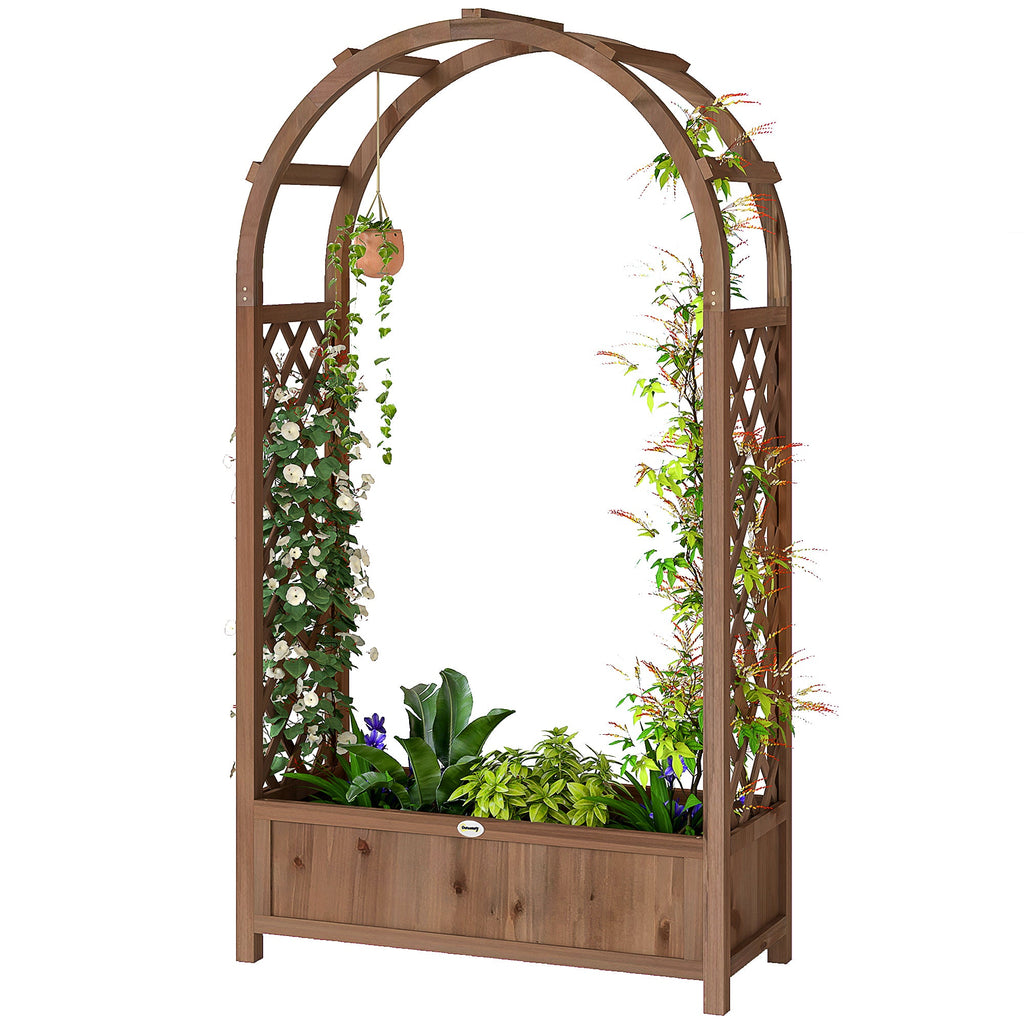 59.8" Raised Garden Bed with Arch Trellis for Climbing Plants, Dark Brown