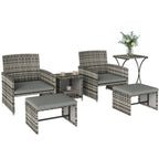 6 Piece Rattan Garden Furniture Set with 2 Nesting Tables, Grey