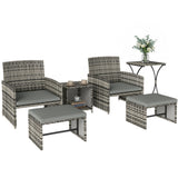 6 Piece Rattan Garden Furniture Set with 2 Nesting Tables, Grey