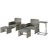 6 Piece Rattan Garden Furniture Set with 2 Nesting Tables, Grey