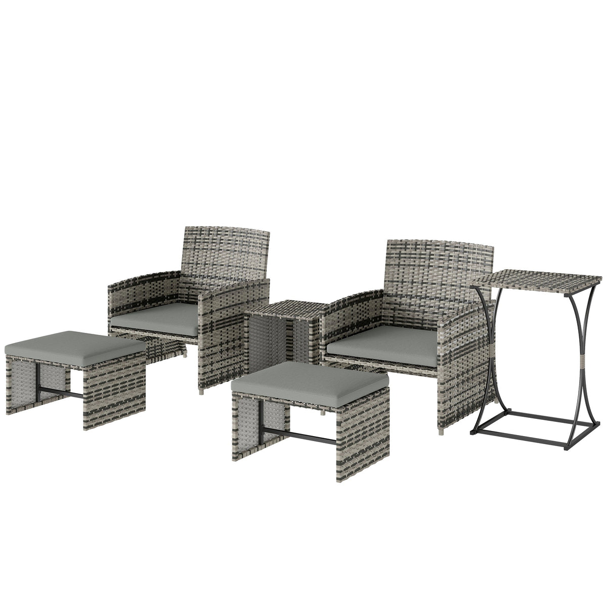 6 Piece Rattan Garden Furniture Set with 2 Nesting Tables, Grey