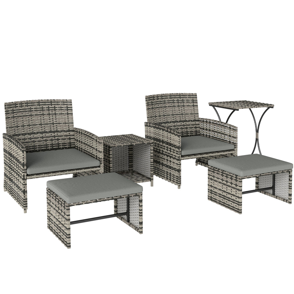 6 Piece Rattan Garden Furniture Set with 2 Nesting Tables, Grey