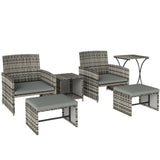 6 Piece Rattan Garden Furniture Set with 2 Nesting Tables, Grey