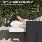 Rattan Garden Daybed with Ottoman, Retractable Trays & Cushions, Cream White