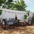 4 Piece Patio Furniture Set with Loveseat, Coffee Table and Thick Cushions, Light Grey