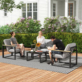4 Piece Patio Furniture Set with Loveseat, Coffee Table and Thick Cushions, Light Grey