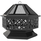28" Outdoor Fire Pit Grill with Cooking Grate, Fire Poker and Spark Screen Lid