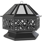28" Outdoor Fire Pit Grill with Cooking Grate, Fire Poker and Spark Screen Lid