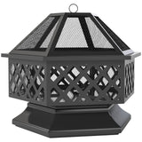 28" Outdoor Fire Pit Grill with Cooking Grate, Fire Poker and Spark Screen Lid