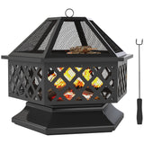 28" Outdoor Fire Pit Grill with Cooking Grate, Fire Poker and Spark Screen Lid
