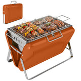 Folding Portable Charcoal BBQ Grill with Handle and Foldable Legs, Orange