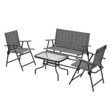 4pc Patio Furniture Set with Foldable Chairs, Loveseat and Glass Table, Mixed Grey