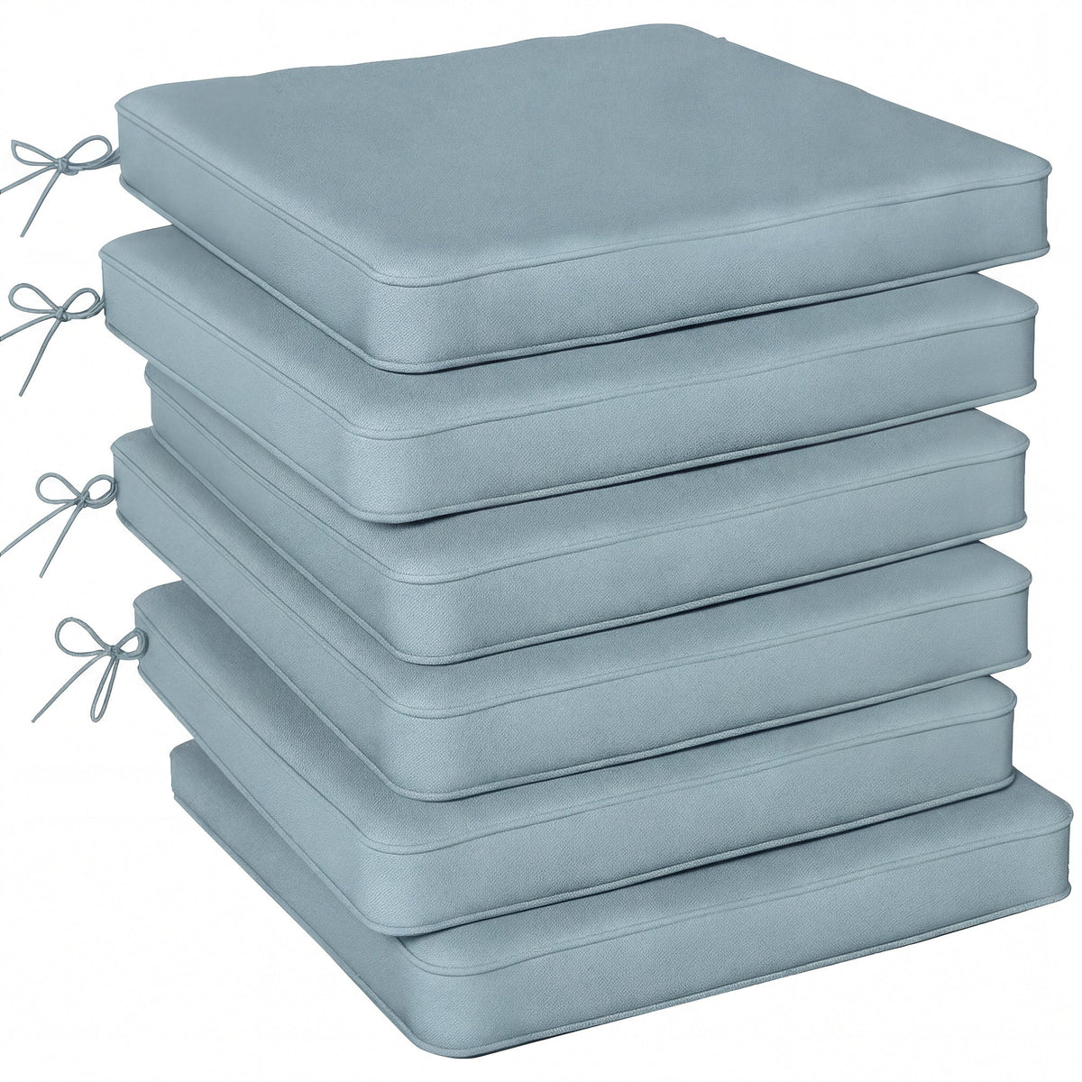 Set of 6 Chair Cushion Seat Pads with Straps, Light Grey