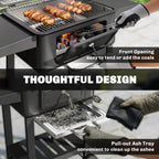 Charcoal BBQ Grill with Adjustable Pan, Side Tables and Chimney, Black