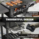 Charcoal BBQ Grill with Adjustable Pan, Side Tables and Chimney, Black