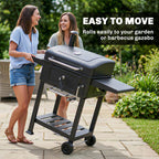 Charcoal BBQ Grill with Adjustable Pan, Side Tables and Chimney, Black