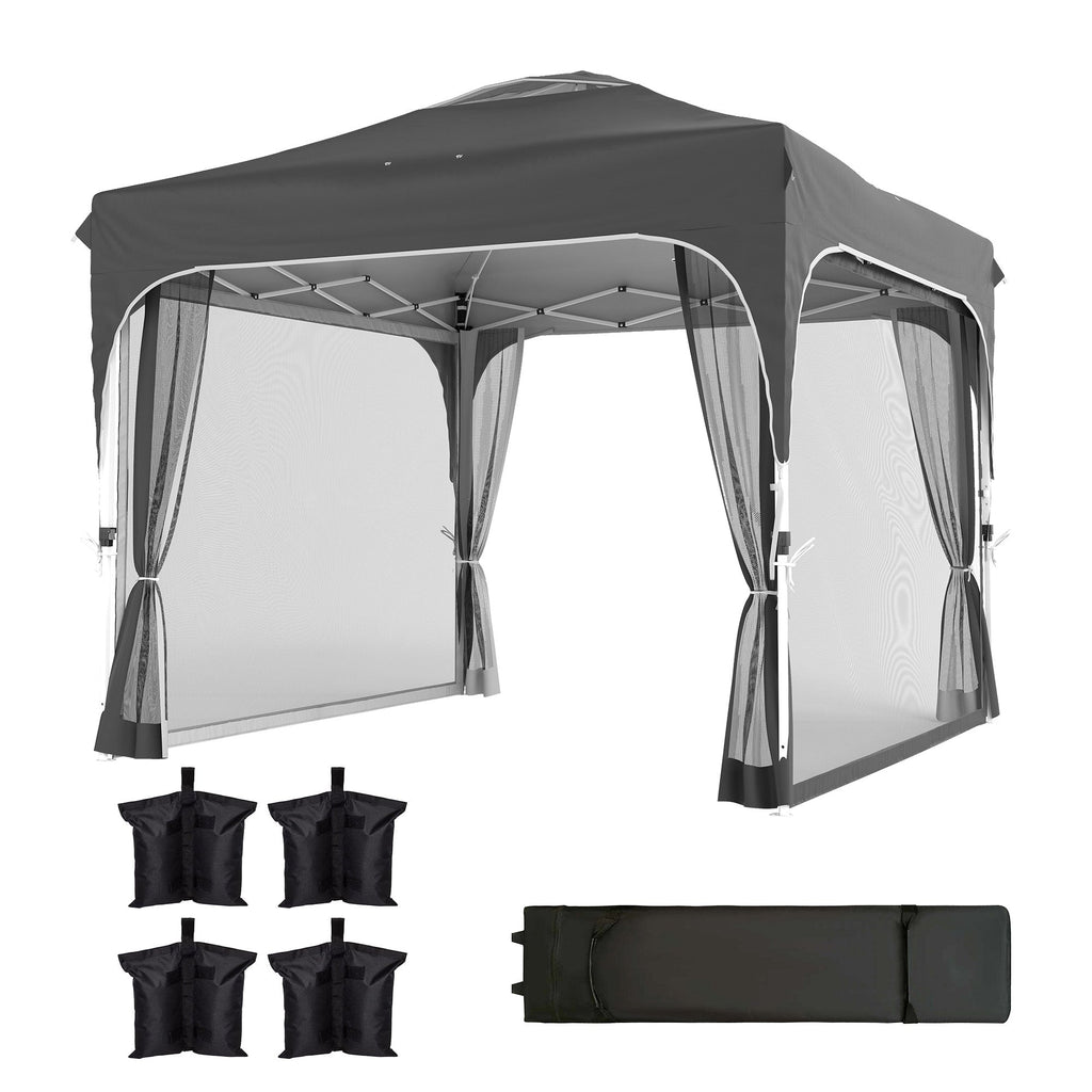 10 x 10 ft Pop Up Canopy Tent with Mosquito Netting and Sandbags, Dark Grey