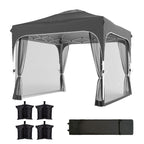10 x 10 ft Pop Up Canopy Tent with Mosquito Netting and Sandbags, Dark Grey