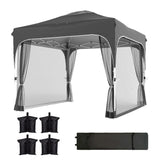 10 x 10 ft Pop Up Canopy Tent with Mosquito Netting and Sandbags, Dark Grey