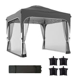 10 x 10 ft Pop Up Canopy Tent with Mosquito Netting and Sandbags, Dark Grey