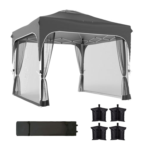 10 x 10 ft Pop Up Canopy Tent with Mosquito Netting and Sandbags, Dark Grey