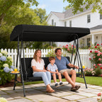 3-Seat Patio Swing Chair with Adjustable Canopy and Side Tray, Black
