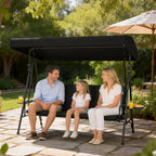 3-Seat Patio Swing Chair with Adjustable Canopy and Side Tray, Black