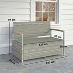 144L 2-Seater Rattan Storage Bench with Acacia Armrests & Gas Strut, Light Grey