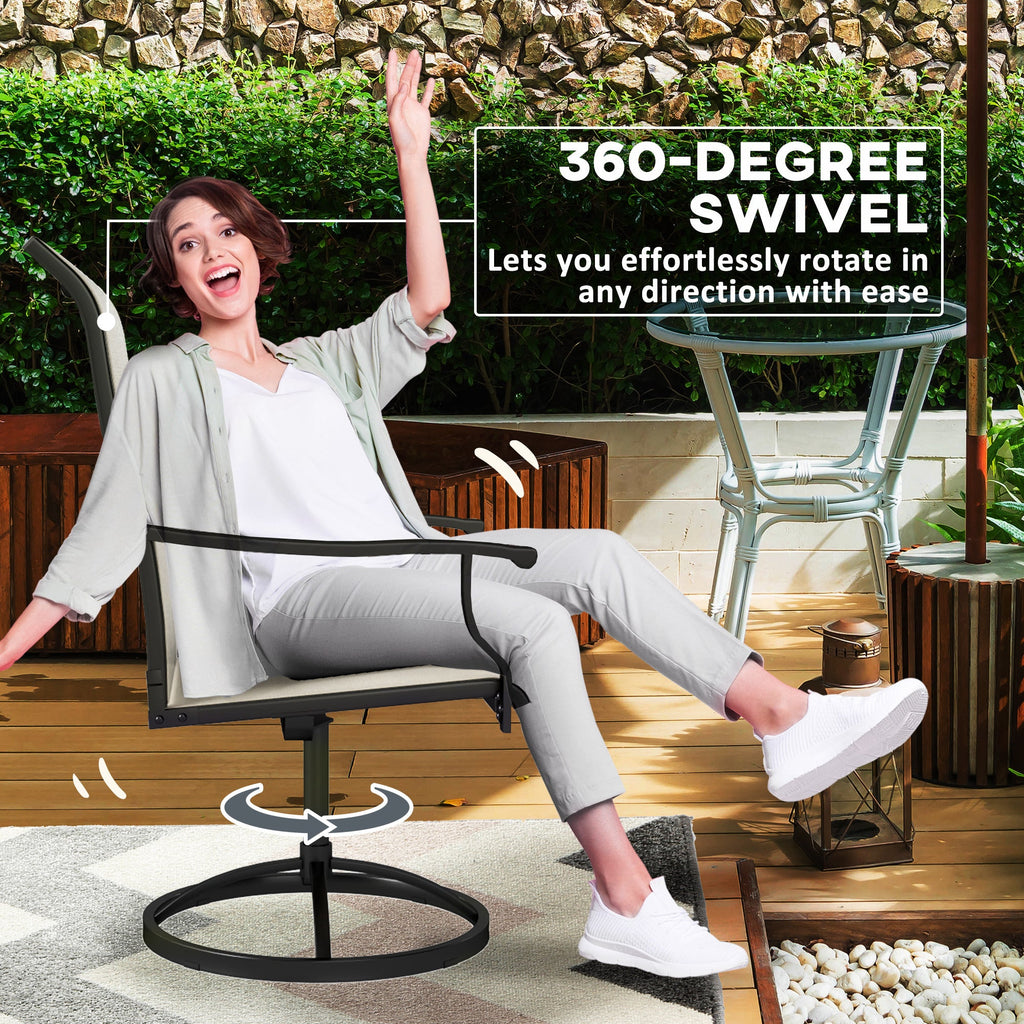 2-Piece Outdoor Patio Swivel Chairs, Beige