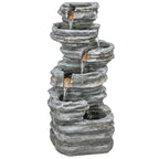 6-Tier Resin Rock Garden Fountain with Cascading Waterfall and LED Lights, Grey