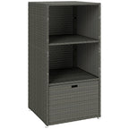 Pool Towel Rack with 2 Shelves and Basket Drawer, PE Rattan, Dark Gray
