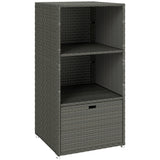 Pool Towel Rack with 2 Shelves and Basket Drawer, PE Rattan, Dark Gray