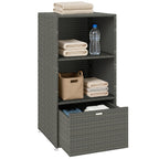 Pool Towel Rack with 2 Shelves and Basket Drawer, PE Rattan, Dark Gray
