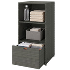 Pool Towel Rack with 2 Shelves and Basket Drawer, PE Rattan, Dark Gray