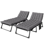 Set of 2 Folding Lounge Chairs, 75 cm Wide with Cushion and Side Pocket, Dark Grey