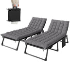 Set of 2 Folding Lounge Chairs, 75 cm Wide with Cushion and Side Pocket, Dark Grey