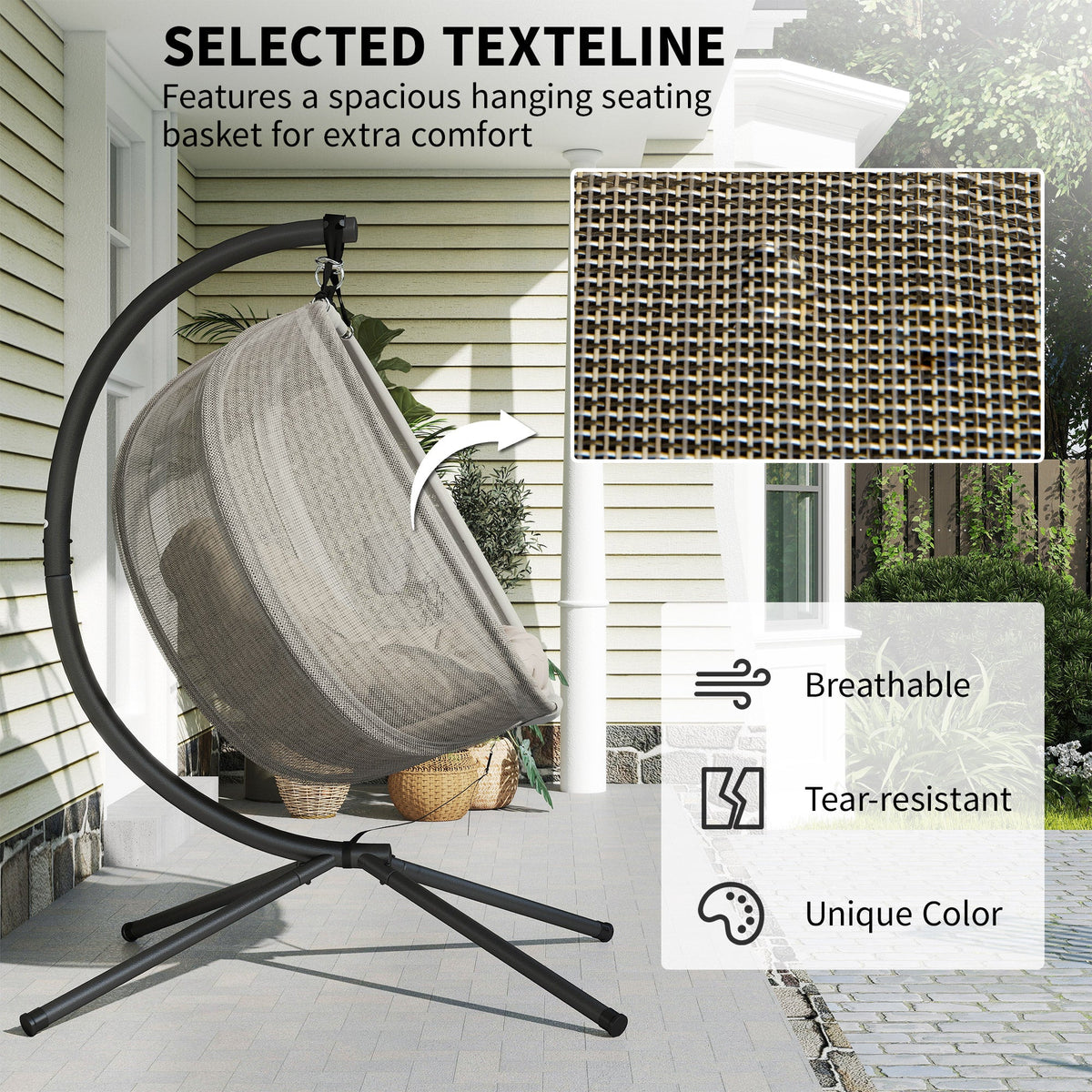2-Person Double Egg Chair with Stand, 528 lbs Capacity, Cushioned Loveseat, Khaki