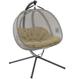 2-Person Double Egg Chair with Stand, 528 lbs Capacity, Cushioned Loveseat, Khaki