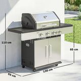 4+1 Burner Gas BBQ Grill with Side Burner and Storage Cabinet