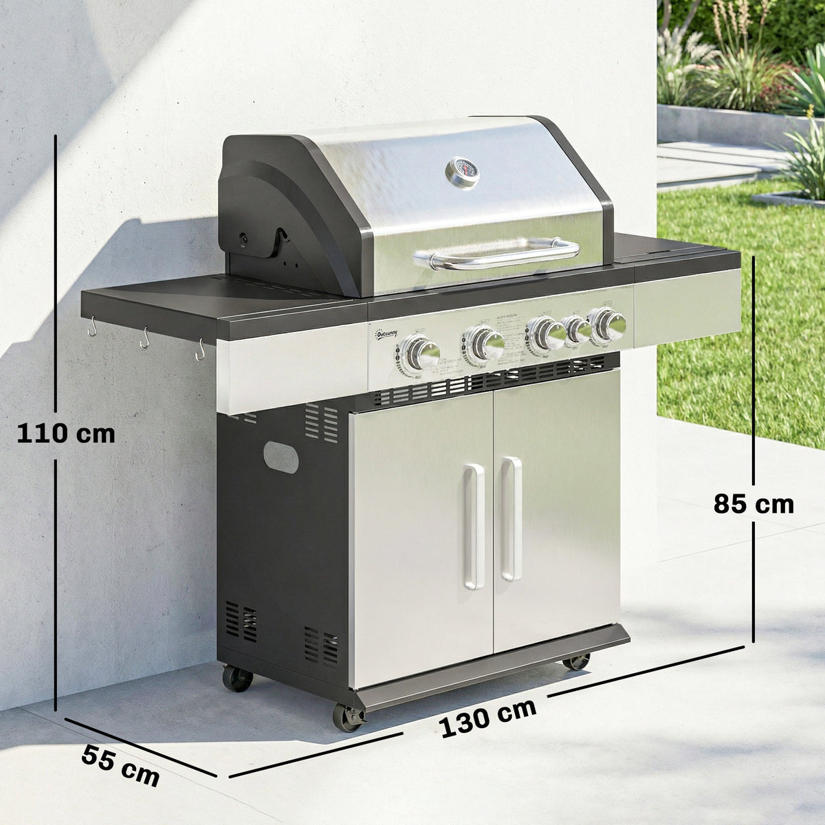 4+1 Burner Gas BBQ Grill with Side Burner and Storage Cabinet
