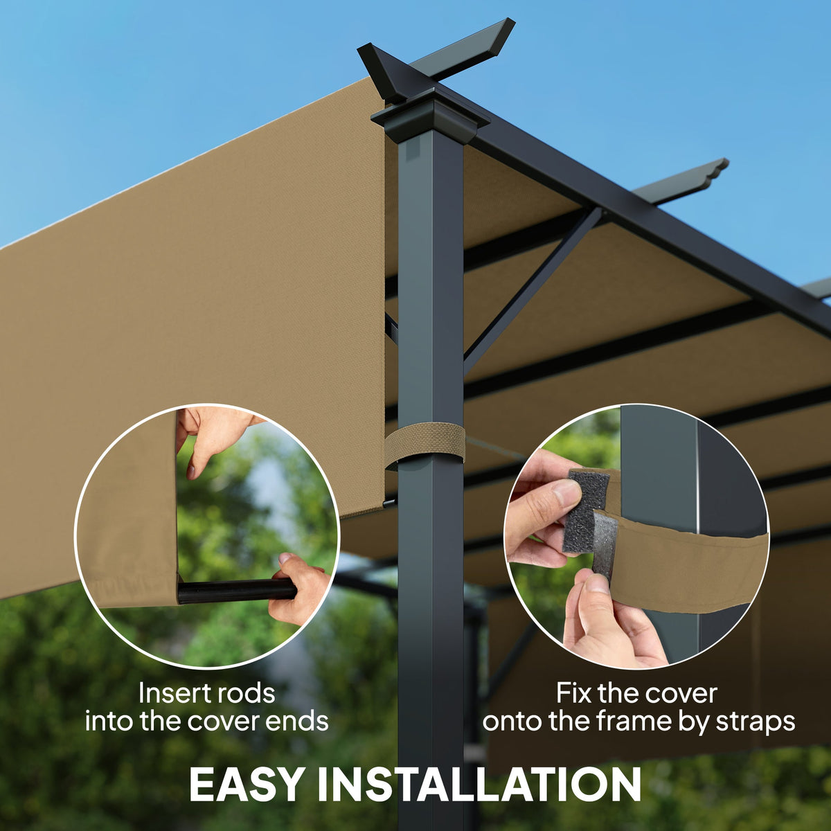 2 Pcs 16 x 4ft Pergola Canopy Replacement Cover for 10 x 10ft Pergola, Sand