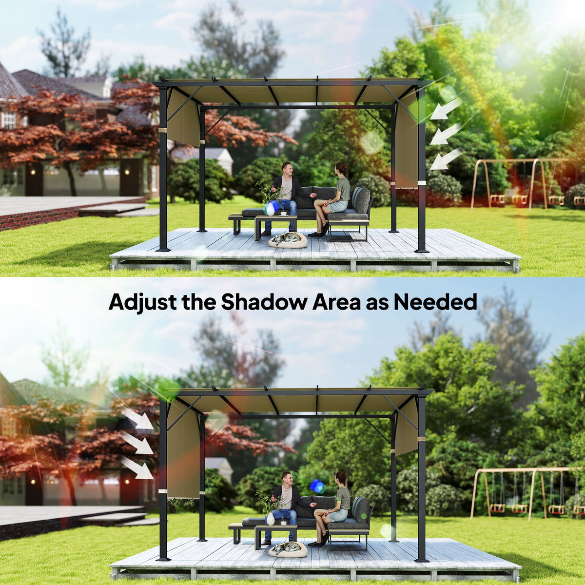 2 Pcs 16 x 4ft Pergola Canopy Replacement Cover for 10 x 10ft Pergola, Sand