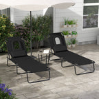 2pcs Adjustable Outdoor Lounge Chairs with Face Hole, Black