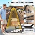 3 Seater Garden Swing Chair with Tilting Canopy and Zipped Cushions, Sand Brown