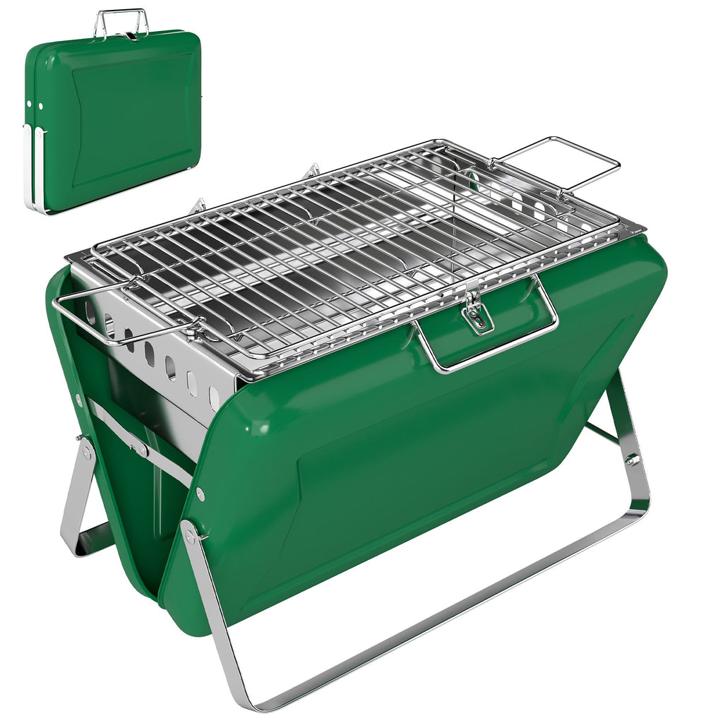 Folding Portable Charcoal BBQ Grill with Handle and Foldable Legs, Dark Green